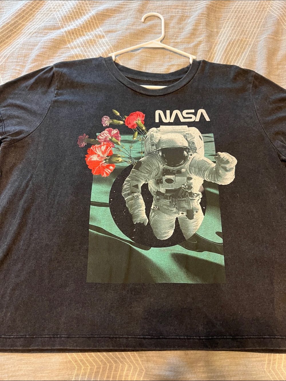 MAD Engine Black NASA Astronaut Tee with Red Floral Accents